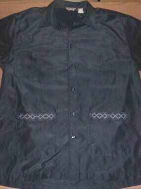Vintage Cafe Luna Black Cuban Guayabera Style Short Shirt Men’s Large